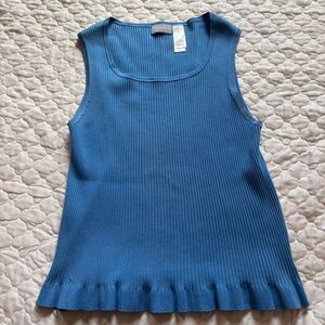 Liz Claiborne Women's Blue Silk Blend Top w/ Ruffles Coastal Grandmother Size XL